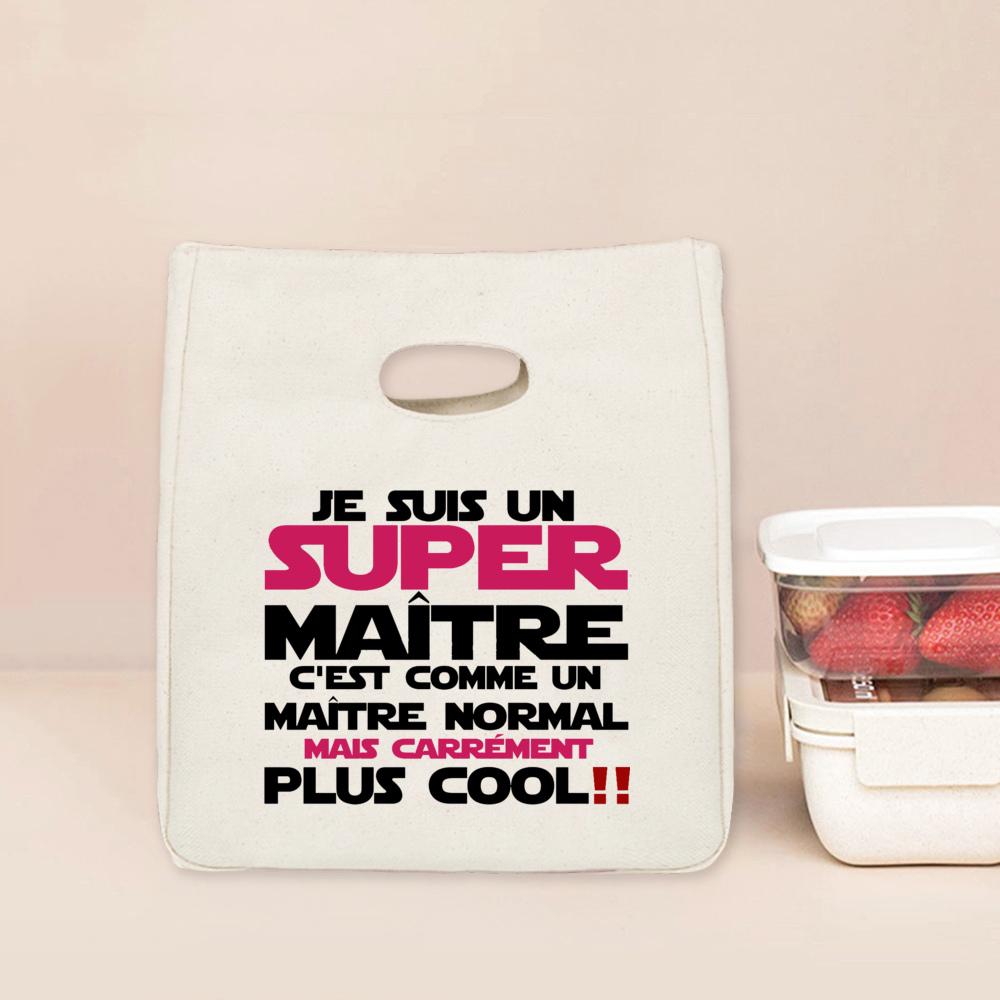 Merci Maitre Французская Печать Ланч-сумка-охладитель Портативная Изолированная Холщовая Сумка-тоут для Бенто Термосумки Школьные Сумки для Хранения Еды Подарки Учителю