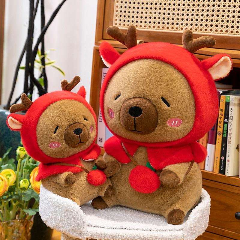 Elk kapibara plush toy christmas hat capybara doll throw pillow doll machine exchange