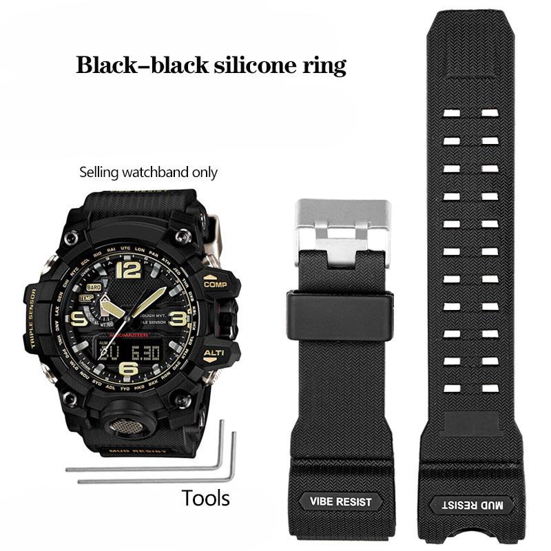 Смоляной силиконовый ремешок для часов для Casio Big Mud King GWG-1000GB Черный Золотой G-SHOCK Серии GWG-1000 Резиновый ремешок с инструментами Браслет