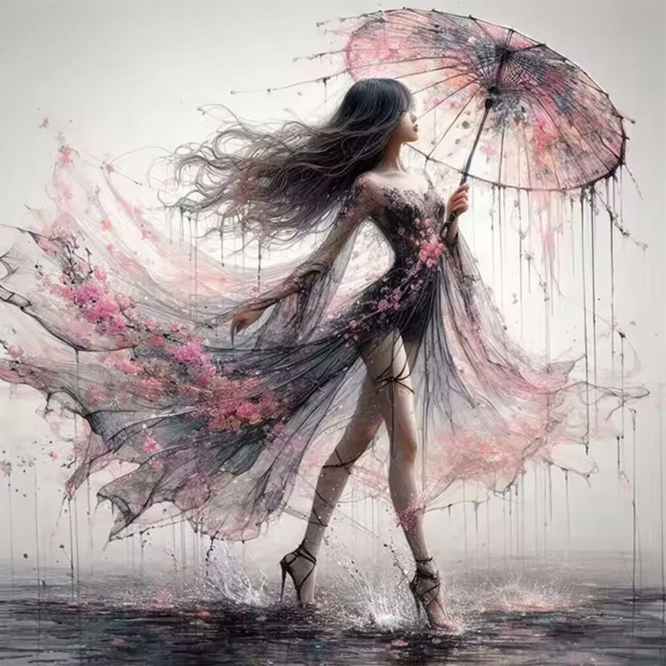 Картина со стразами Кристалл Декор Алмазная картина Женский зонтик 5D Вышивка крестом Алмазная вышивка Алмазная картина