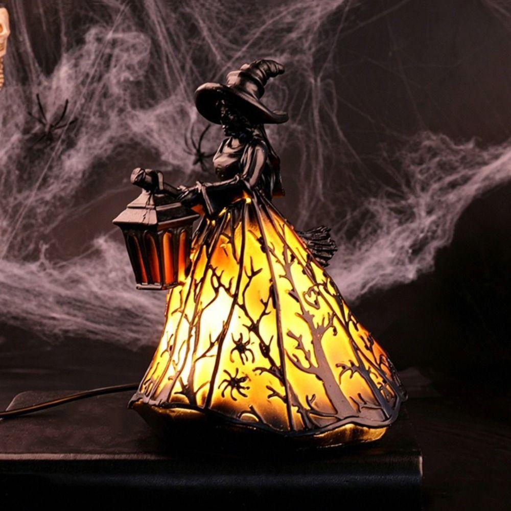 Scary Broomstick Witch Statues 16cm Resin Night Light Holiday Decorative Lamp Halloween Party