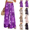 Женские летние брюки палаццо в стиле бохо с высокой талией и широкими штанинами, с принтом на Хэллоуин, повседневные брюки с карманами