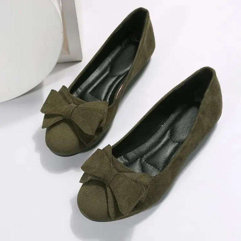 Elegant Women Striped Bow Ballet Flat Shoes Breathable Comfortable One Step Shoes Suitable All Seasons Casual Daily