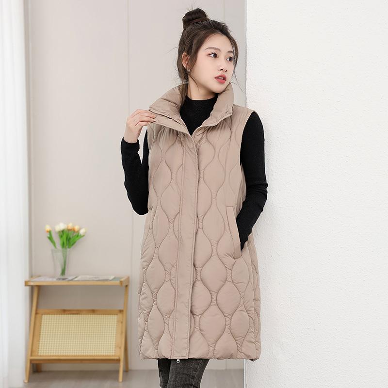Autumn and Winter Large Size Thickened Cotton Clothes Medium and Long Knee Vest Girls Sleeveless Cotton Vest Jacket