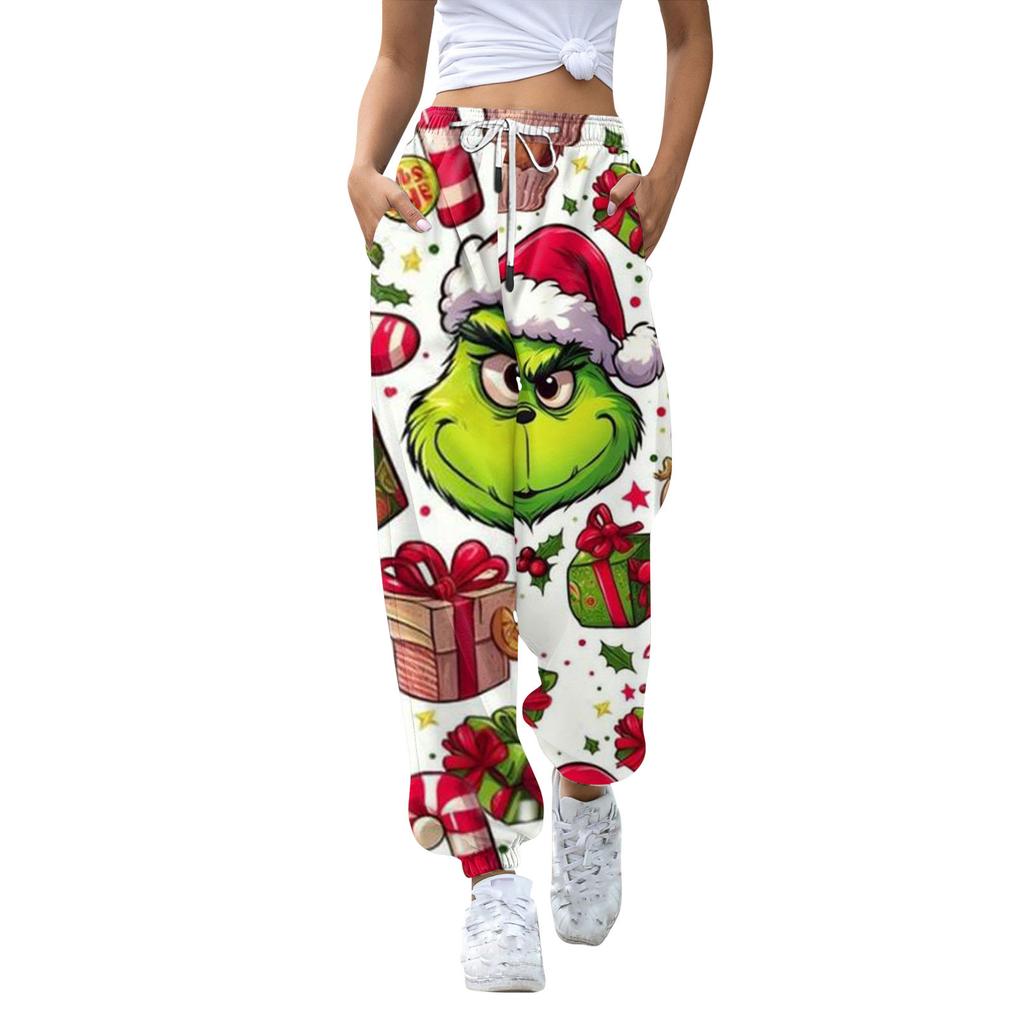 Женские повседневные модные рождественские принтованные повседневные спортивные брюки с эластичной талией и завязками на шнурке