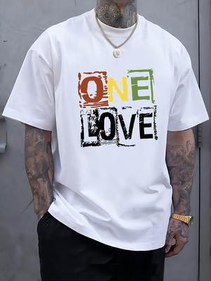Мужская футболка Винтаж ONE LOVE Буквы Ретро Хлопок Женская Уличная одежда Харадзюку Оверсайз Повседневная Свободная Короткий рукав Пара Унисекс