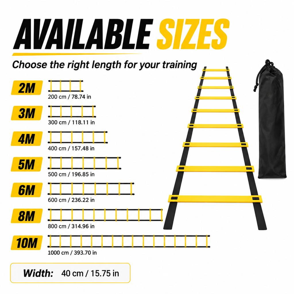 Agility Ladder Adjustable Spacing PP Rungs Nylon Straps Carry Bag Soccer Football Footwork Speed Coordination Home Gym Training