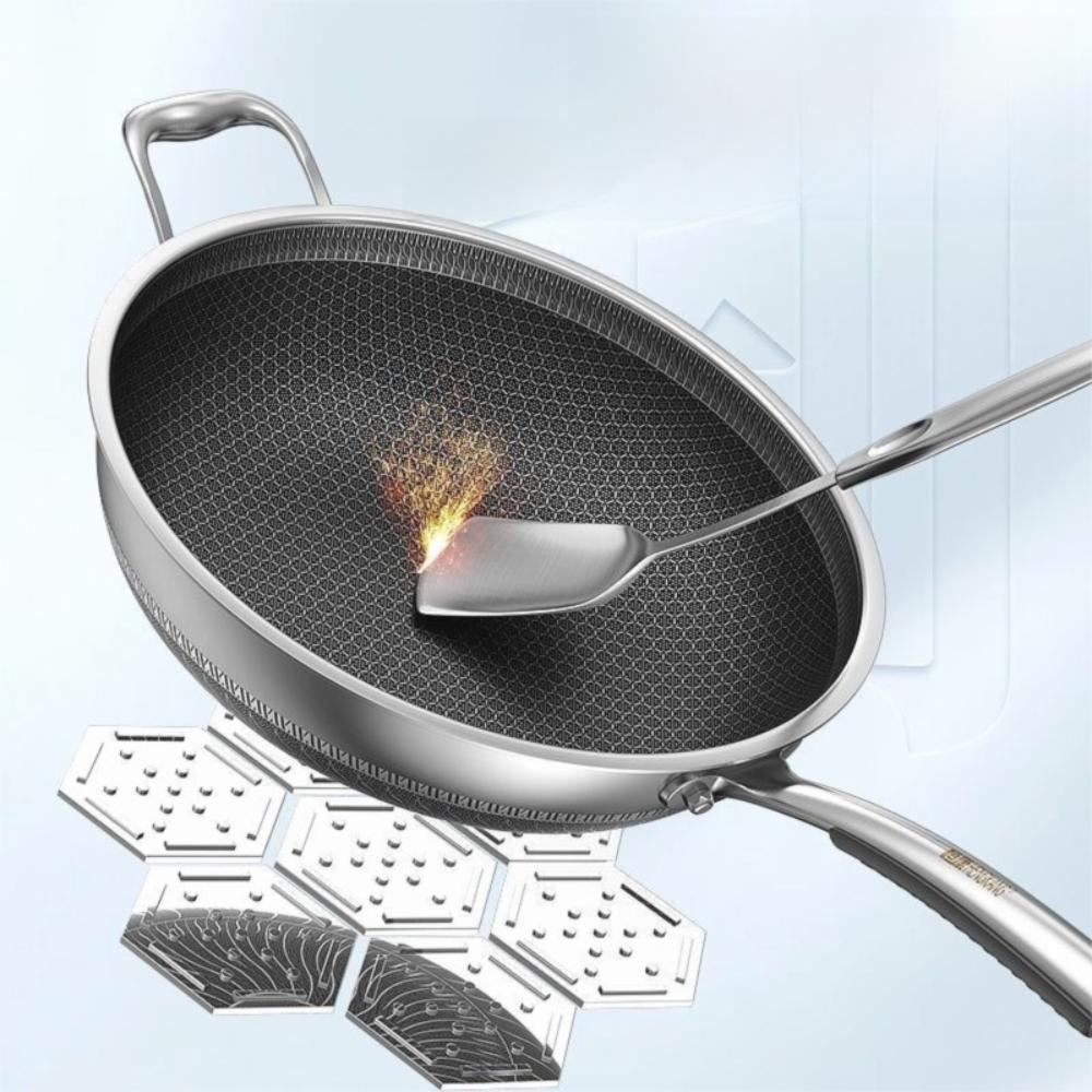 Антипригарный вок из нержавеющей стали 316, без покрытия, с сотовым дном, сковорода вок, газовая, индукционная плита