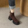 Vintage Brown Round Head Thick Bottom Short Boots Women's Autumn/winter Style Frosted Heightened Versatile Women's  Boots