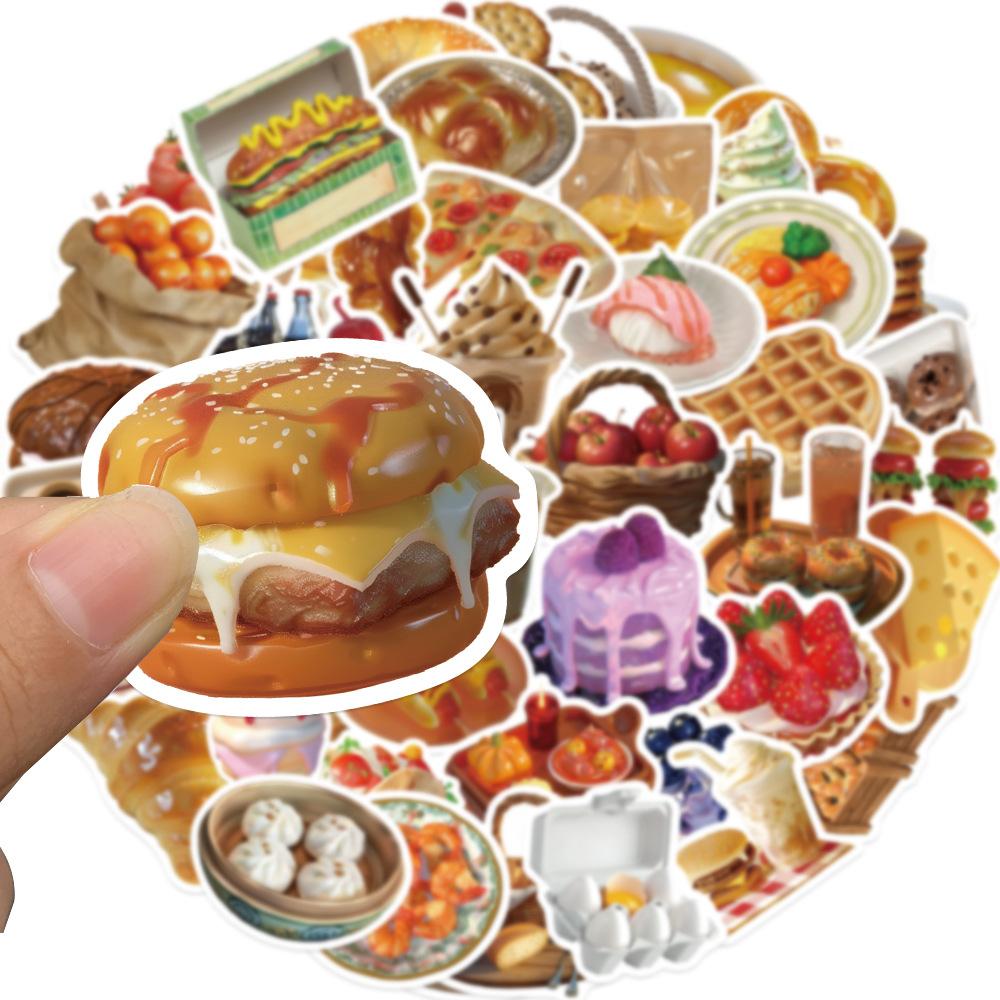50Pcs/Set 3D Delicious Food . Afternoon Tea Dessert Stickers DIY Fashion Waterproof Doodle Decals Stickers (2 Styles)