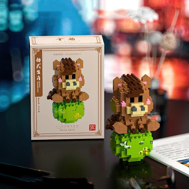 12 шт., строительные блоки с животными, серия «Двенадцать китайских знаков зодиака», кирпичи, тигры, драконы, блоки, игрушки для девочек и мальчиков, подарок