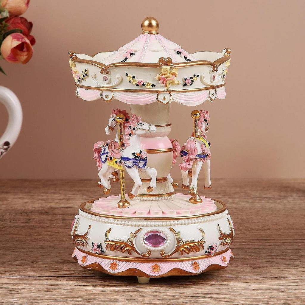 Carousel Music Box Presents Decorative Rotating Horse Figurine Tabletop Ornament Musical for