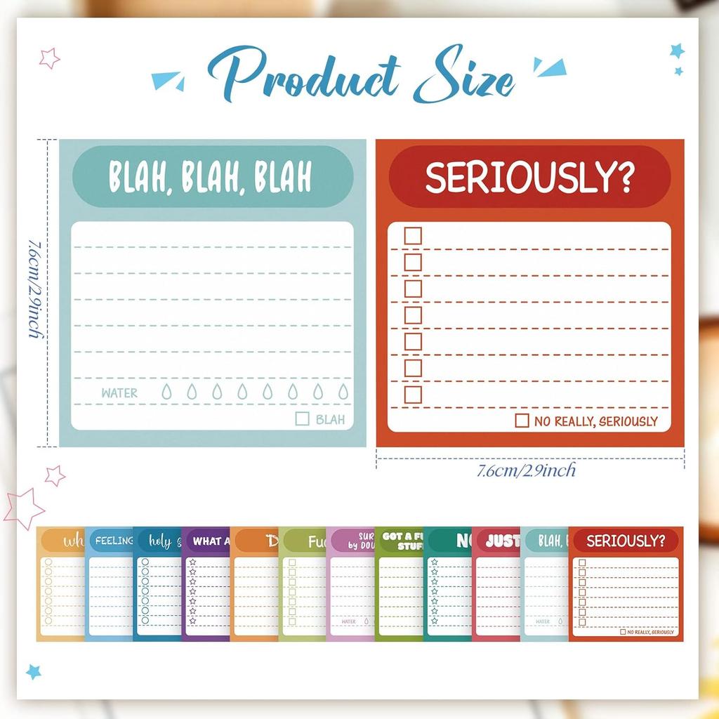 12 Pcs Funny Sticky Notes with Fun Messages 3 x 3 Inch Funny Work Notepads for Coworkers Self Stick Mini Notepads Small to Do List for Adults Office