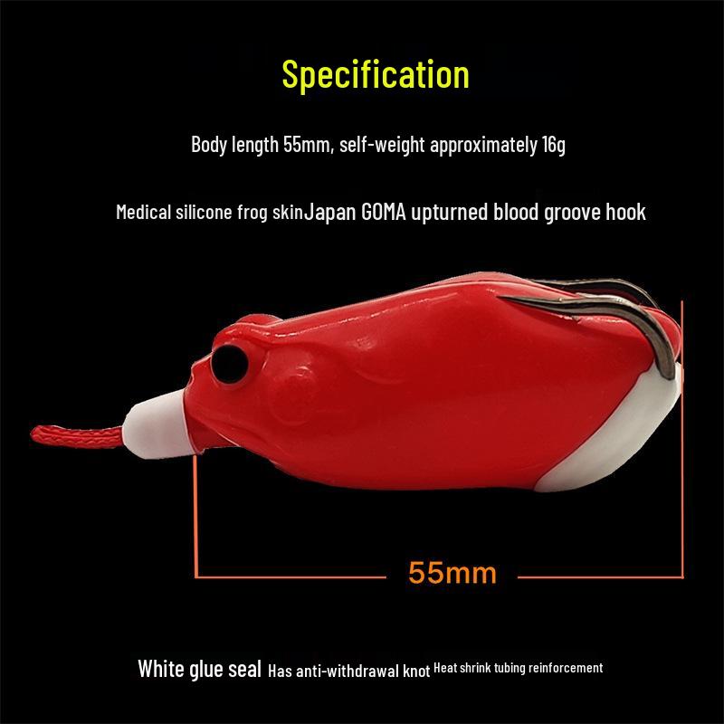 Приманка Yilu Hunter Black Thunder Frog: 16 г, 55 мм, Силиконовая кожа, Двойные крючки вверх, Идеально для черной рыбы.