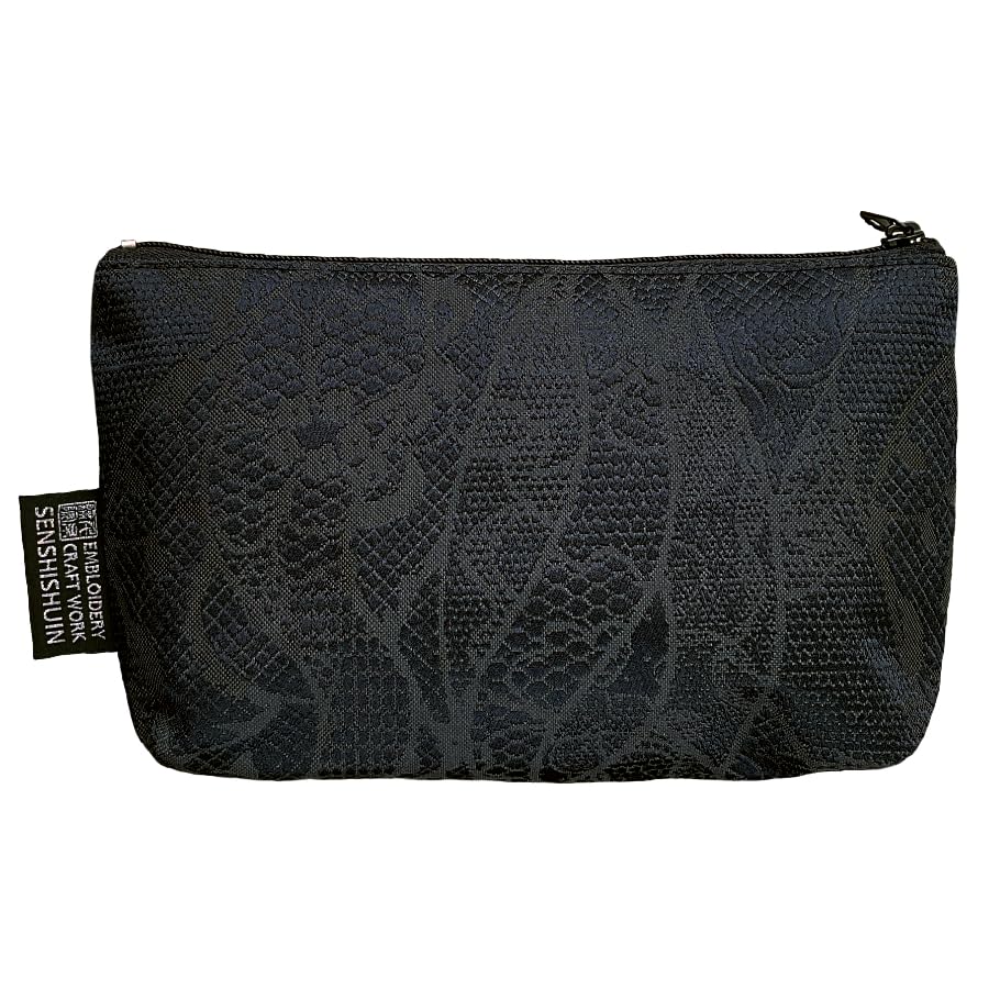 Senshishuin Nishijin Brocade Pouch with Black Lace and Camellia Design (Lined) (Small)