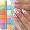 Xiaomi 12 Grids Mermaid Aurora Chrome Nail Powder Iridescent Mirror Pigment Dust Pink White Blue Pearl Glitter Manicure Art Decorations