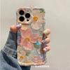 Luxury Laser Blue Light Flowers Phone Case For iPhone 16 Pro Max 15 14 13 12 11 Plus Fashion Retro Shockproof Silicone Cover