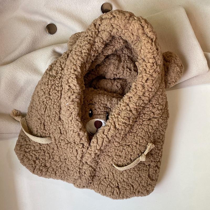 Шапка-бини с мультяшными медвежьими ушками и маской, теплая Балаклава, зимняя утепленная защита ушей, осенние шапочки Skullies для женщин GirlOA