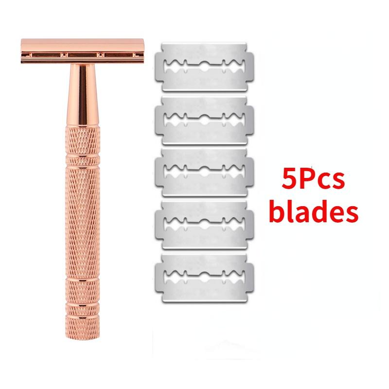 Бритва розового золота, классическая безопасная бритва с двойным лезвием для мужского бритья и женской эпиляции, лезвия для бритья, ручная бритва