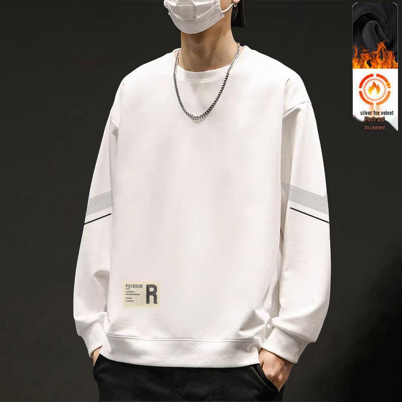 Quick-Shipping Fleece Hoodie: Men's Trendy Loose Fit, Round Neck, Long Sleeve Top for Autumn/Winter