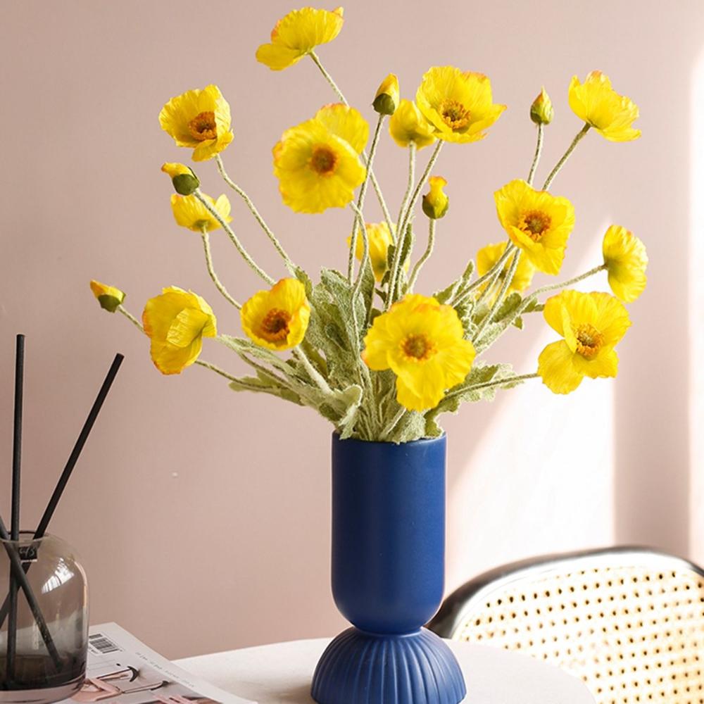 Decoration Real Touch Flocking Stem Realistic Elegant Faux Bouquet Silk Plants Artificial Papaver Rhoeas Fake Poppies Flowers
