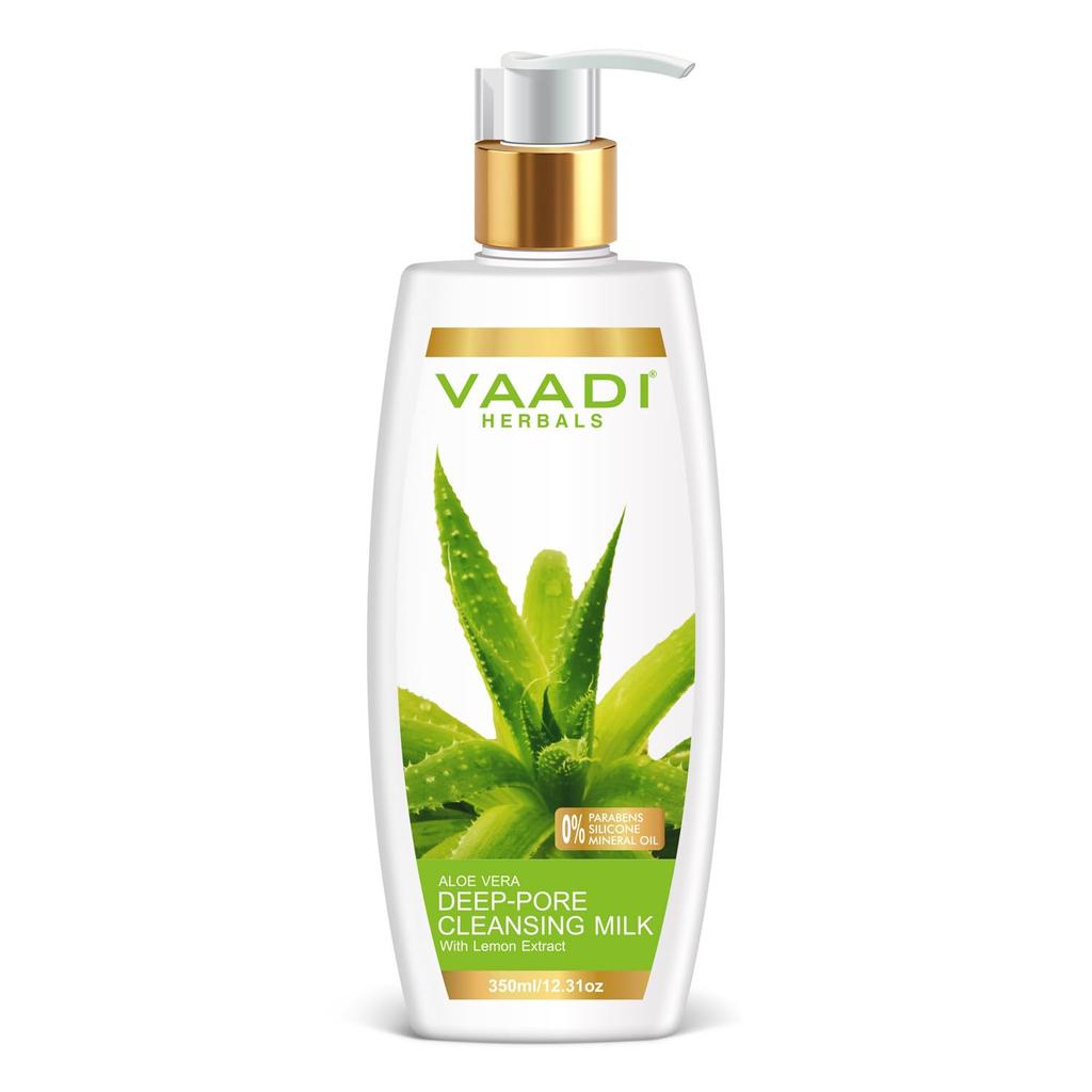 Vaadi Herbals Aloe Vera Deep Pore Cleansing Milk 350 ml Gentle Makeup Remover Hydrating Facial Cleanser For All Skin Types