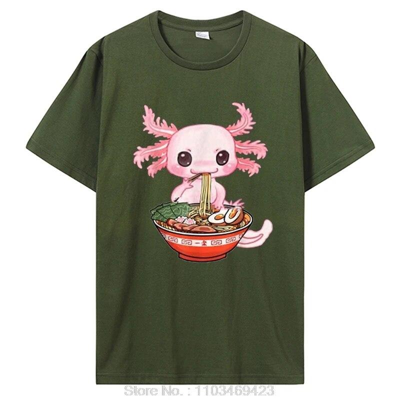 Kawaii Axolotl Ramen Noodles японское аниме Otaku Nu Goth футболка унисекс хлопковая футболка одежда большие футболки с рисунком