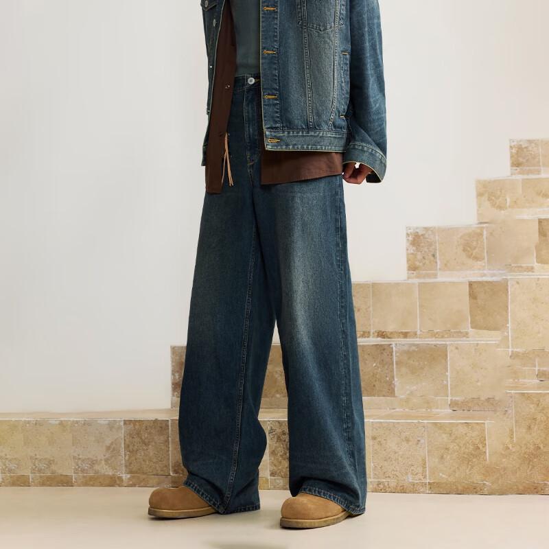 Мужские джинсы широкого кроя JACK&JONES с эффектом стирки и множеством карманов