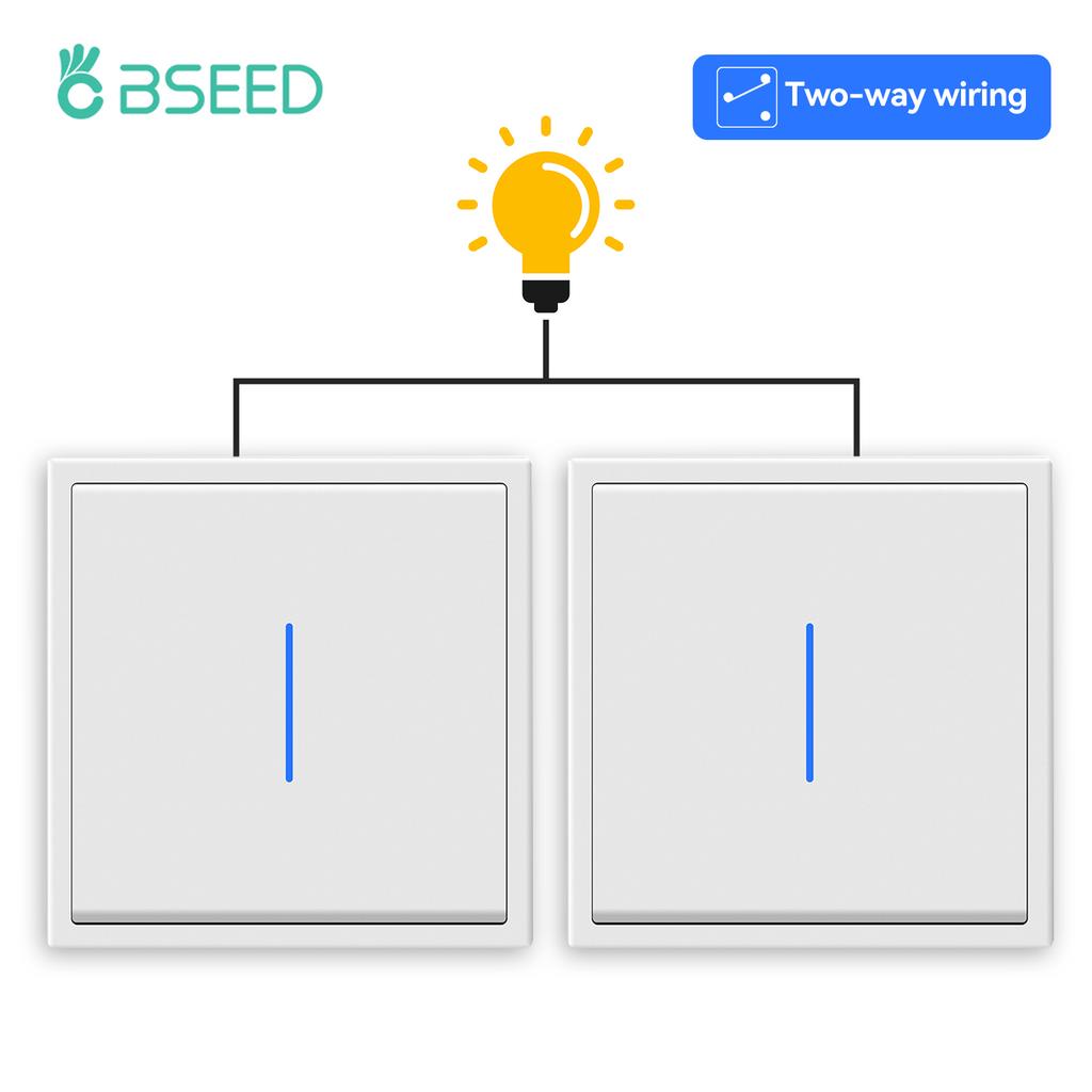 BSEED 1/2Gang Mechanical Light Switches With Led Indicator For Stairs Hallway Corridor 10A Plastic Frame 2pieces
