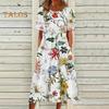 Женское летнее платье с коротким рукавом, повседневное платье миди с цветочным принтом, круглым вырезом и карманами, струящийся пляжный сарафан А-силуэта
