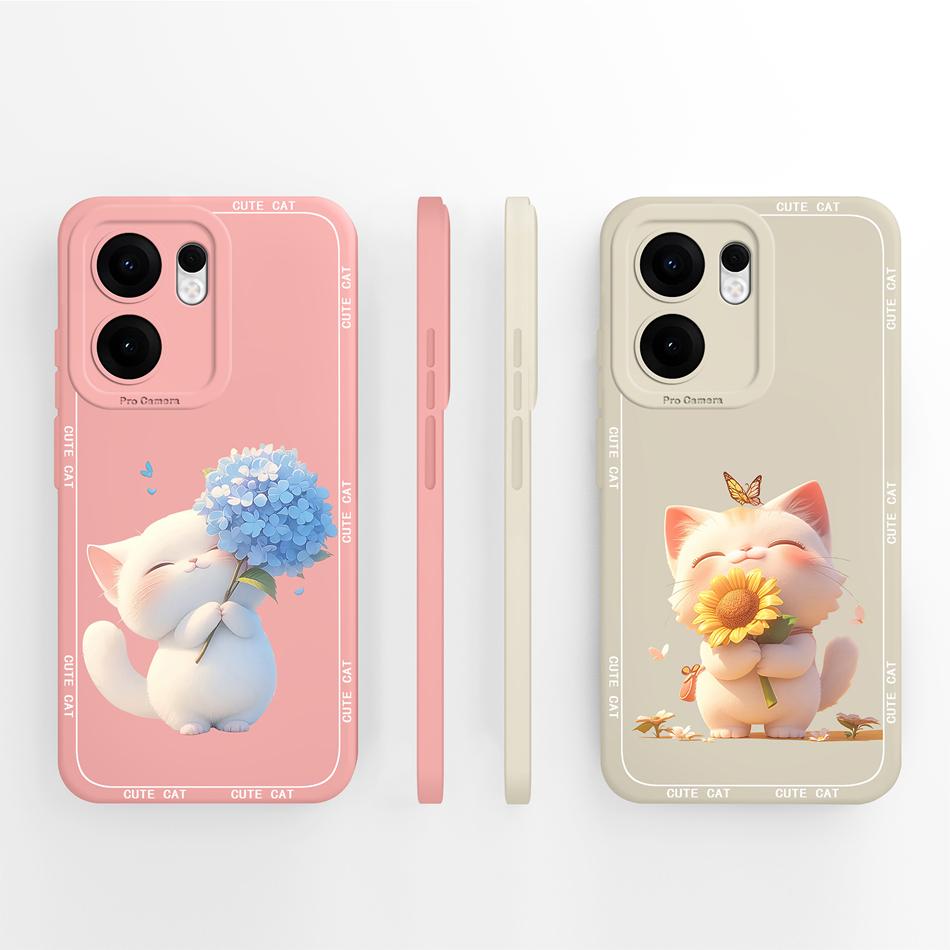 Case For Oppo Reno 13F 4G 5G Luxury Floral Print Soft Liquid Silicone High Quality Phone Shell For Reno13F Full Coverage Bumper