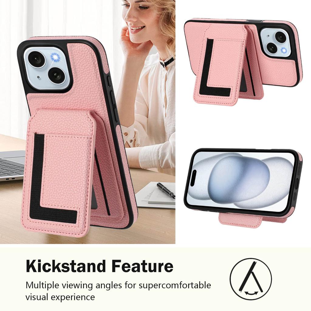 For iPhone 15 Plus Magnetic Case TPU + PU Leather Phone Back Cover with Detachable Card Holder