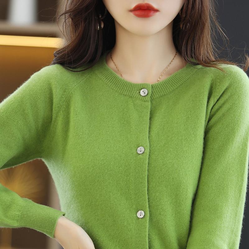 Женский кашемировый кардиган Qinghe Cashmere 30% кашемира 70% шерсти Осенне-зимний утолщенный кашемировый кардиган Мягкий и теплый