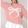 Women's Bow  Sweater Autumn And Winter Lazy Style Loose Warm And Comfortable Pullover Cardigan