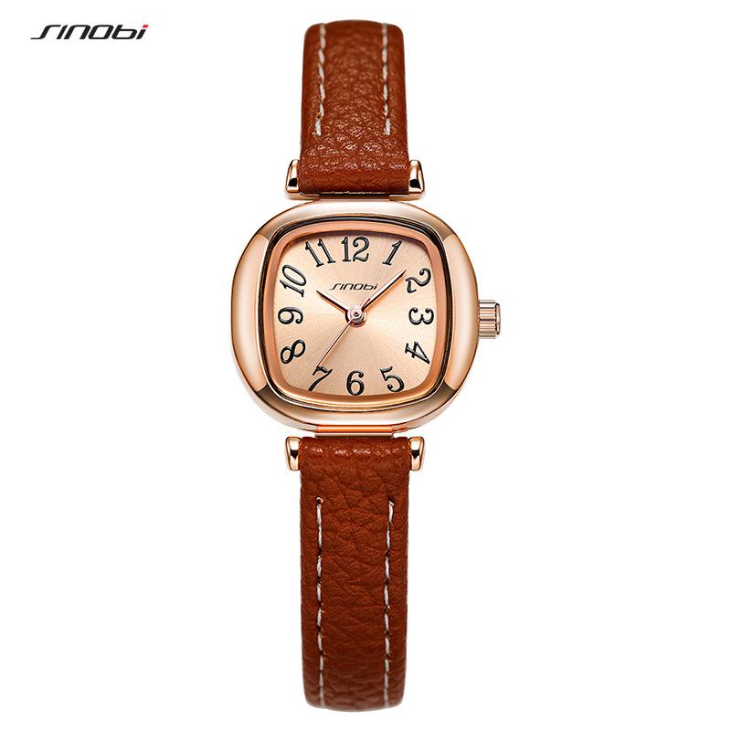 SINOBI Элегантные женские часы, оригинальный дизайн, женские кварцевые наручные часы с маленьким циферблатом, модные часы с кожаным ремешком, Reloj Mujer