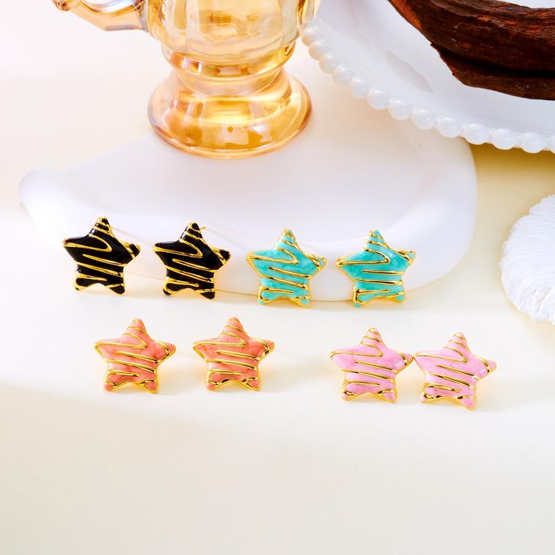 Colored Dripping Oil Starfish Star Titanium Steel Earrings Enamel Gold-Plated High Quality Earrings Beach Jewelry Gifts