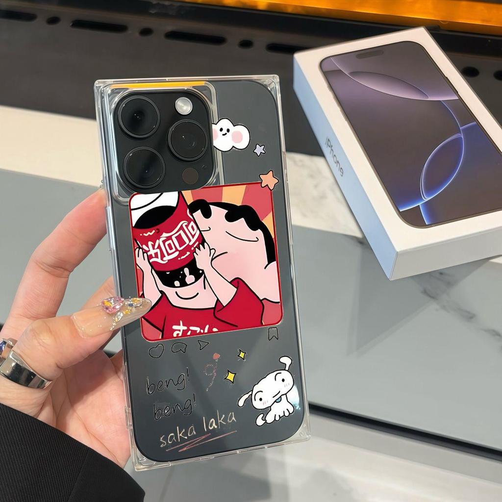 Прозрачный чехол с квадратной задней стенкой и защитой боковых граней для iPhone 14 Pro Max 15 Plus 13 11 16 ProMax 12, не подверженный окислению, с рисунком Xiaoxin, пьющего колу