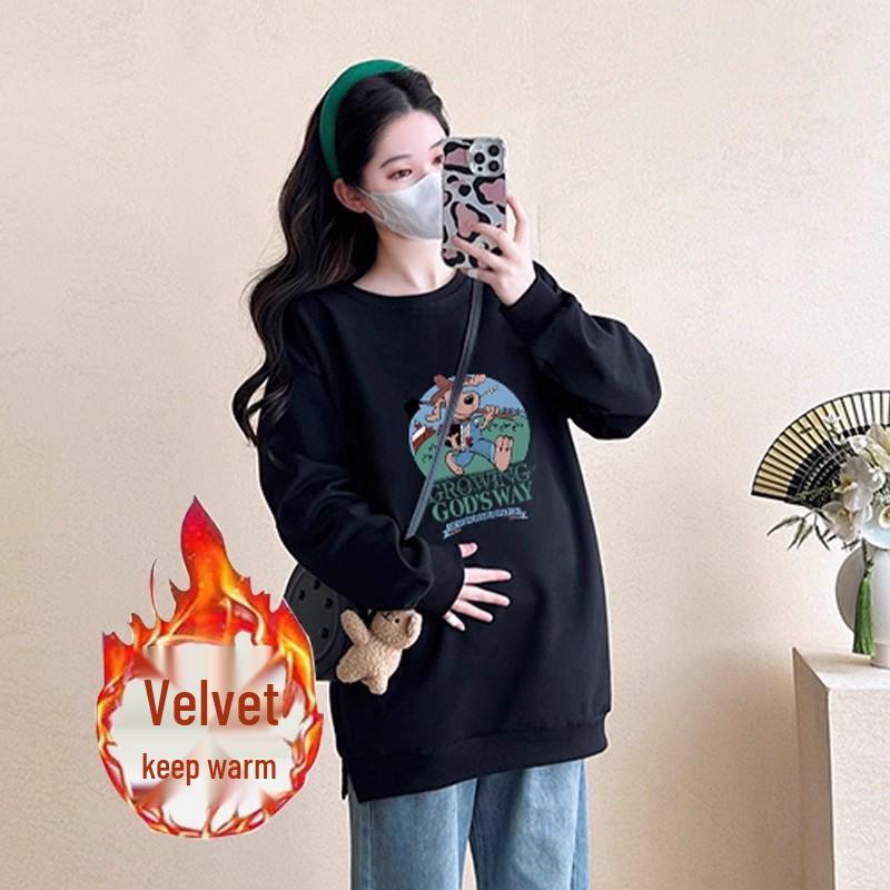 Мода для беременных Осень/Зима 2025 Свитшот с закрывающим живот и джинсы, комплект из двух предметов