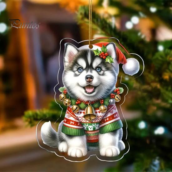 Подвеска для автомобиля в виде собаки из акрила, 8 см, легко подвешиваемая веревка, двухсторонняя 2D цифровая визуализация, подвесное украшение для реалистичного просмотра, автомобильная рождественская елка