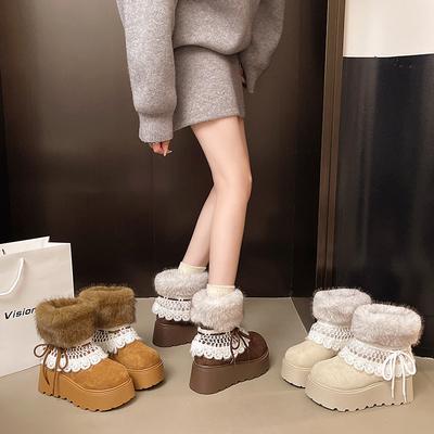 Женские мягкие эластичные зимние теплые холодные утепленные сноубутсы толстая подошва нескользящие износостойкие для улицы для отдыха для спорта мех хлопок ботинки