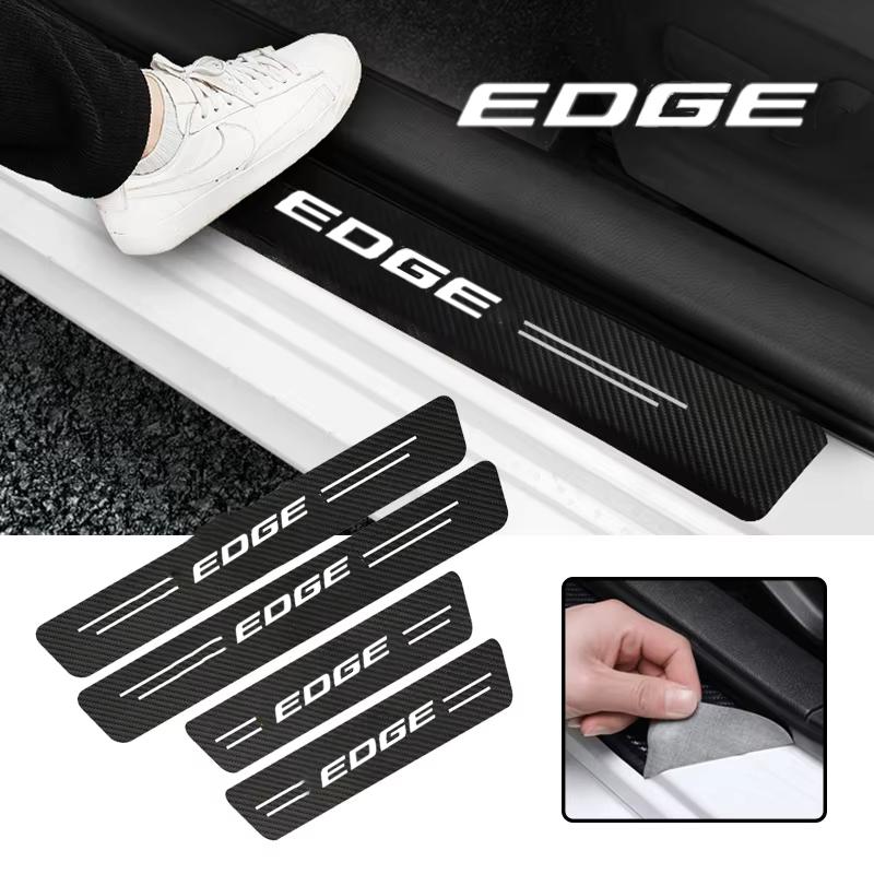 KLYE5 New Carbon Fiber Car Door Sill Sticker Threshold Side Anti Scratch Sticker For Ford EDGE Logo Waterproof Decal Car Accessories