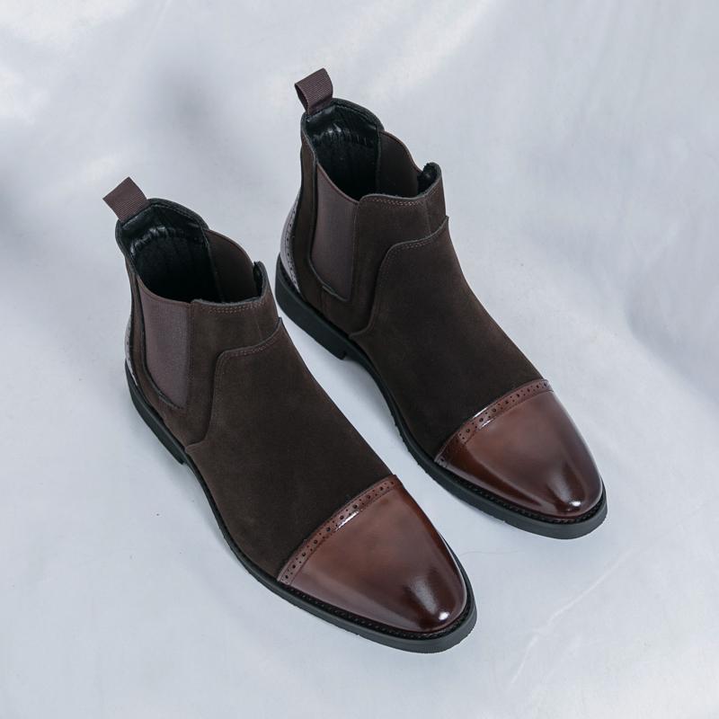 Мода Зима Новые Мужские Заостренные Комбинированные Лоскутные Слипоны Ботильоны Британский Дизайнер Botas Тренд Повседневные Хайтопы Обувь Zapatos Hombre