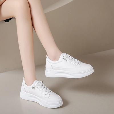 Maogu Кожаные женские белые повседневные туфли Женские вулканизированные кроссовки Спортивная обувь для ходьбы Бег на платформе Плоская обувь