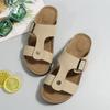 Fashion 2024 Summer Ladies Open Toe Slippers Buckle Solid Outdoor Casual Beach Flat Shoes