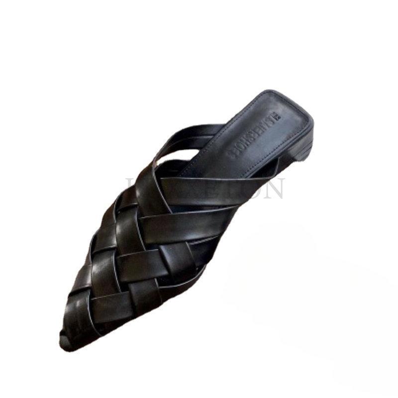 Модные женские тапочки-мюли, летние роскошные плетеные туфли с острым носком, женские туфли на плоской подошве, шлепанцы, женские тапочки, сандалии