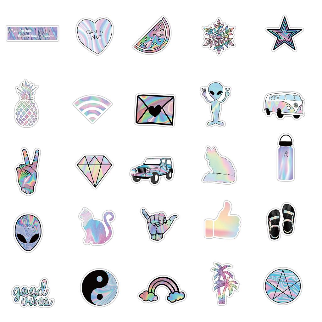 50 Holographic Laser Girl Graffiti Stickers Decorate Ipad Suitcase Motorcycle Notebook Diy Waterproof Stickers