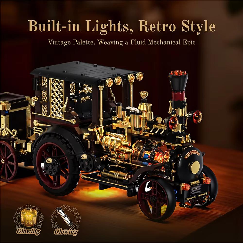 1331PCS Retro Steam Car Building Blocks Set, Intricate Mechanical Model for Desktop Decoration, Premium Gift for Adults