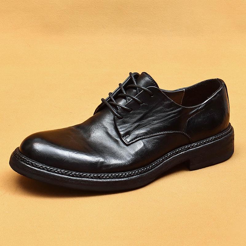 [Доставка 7 дней] Мужская кожаная обувь ручной работы, подошва из натуральной кожи, туфли дерби с кожаной поверхностью, деловые повседневные туфли из стираной кожи в стиле ретро