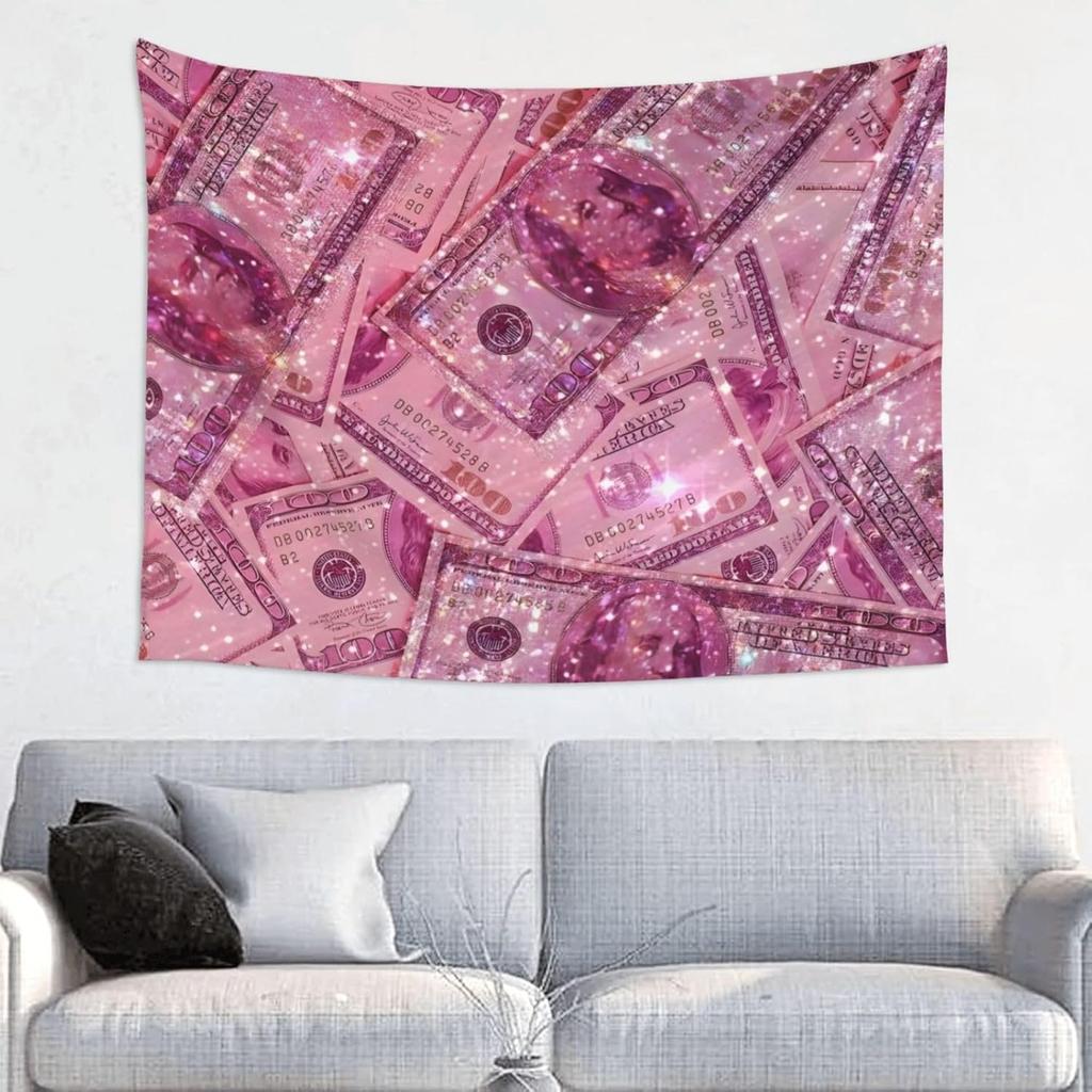 Pink Money Tapestry 29x37 In Aesthetic Wall Hanging Decorative Tapestries Cute Preppy Banner For Teen Girl Bedroom College Dorm Home Living Room
