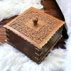 22 Cm Sheesham and Teakwood Dry Fruit Box 4 Partition Handmade Hand Carving Carved Lid Glass Lid Square Shape